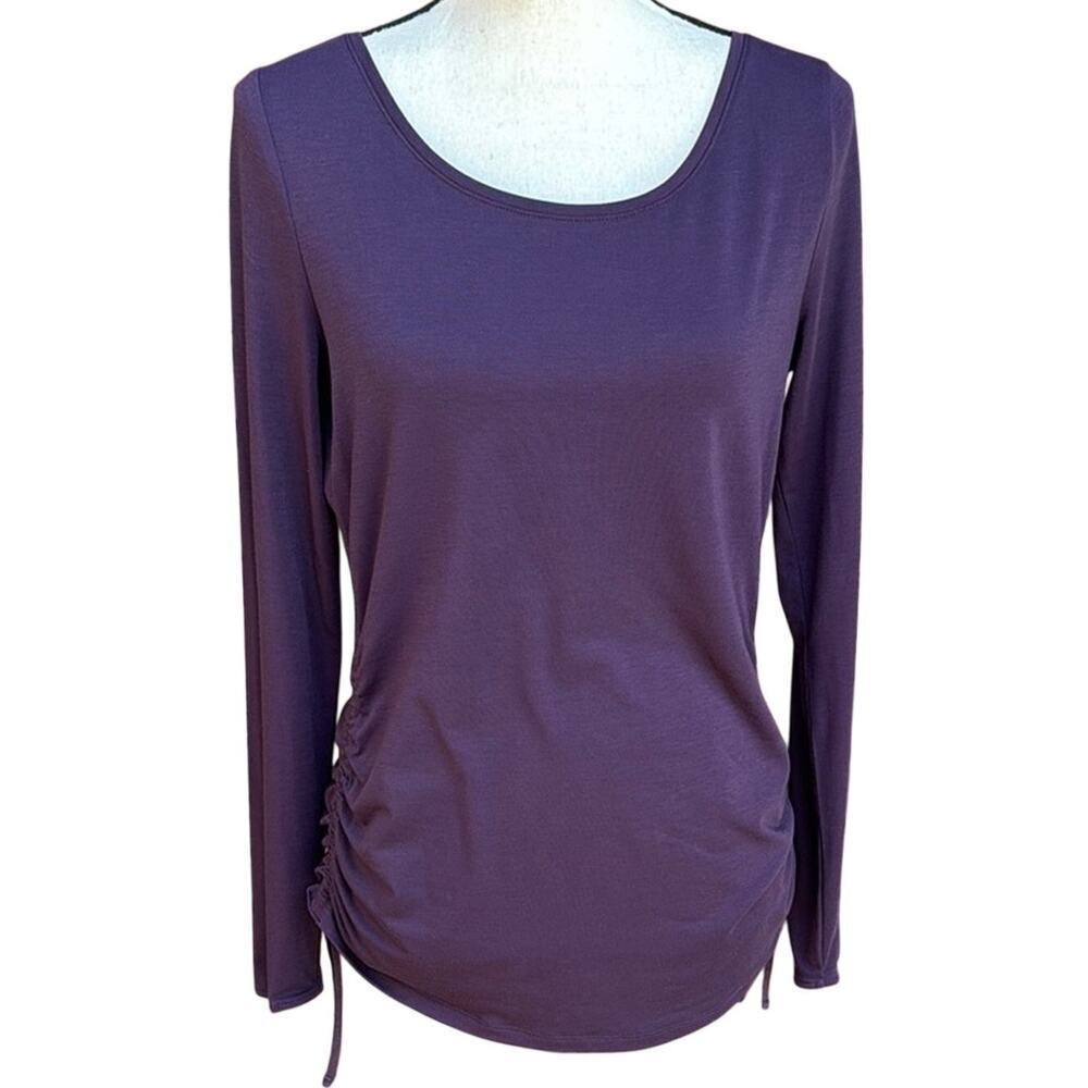 Athleta Purple Ruched Long Sleeve Top Women's Small S Scoop Neck Athletic